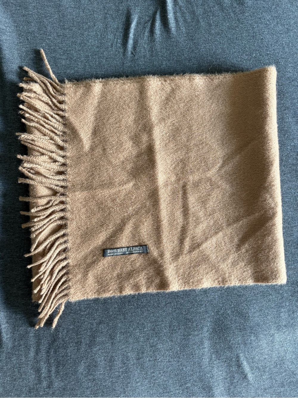 100% Baby Alpaca Wool Scarf Camel Tan Beige Soft Fringe Winter Wrap Preppy